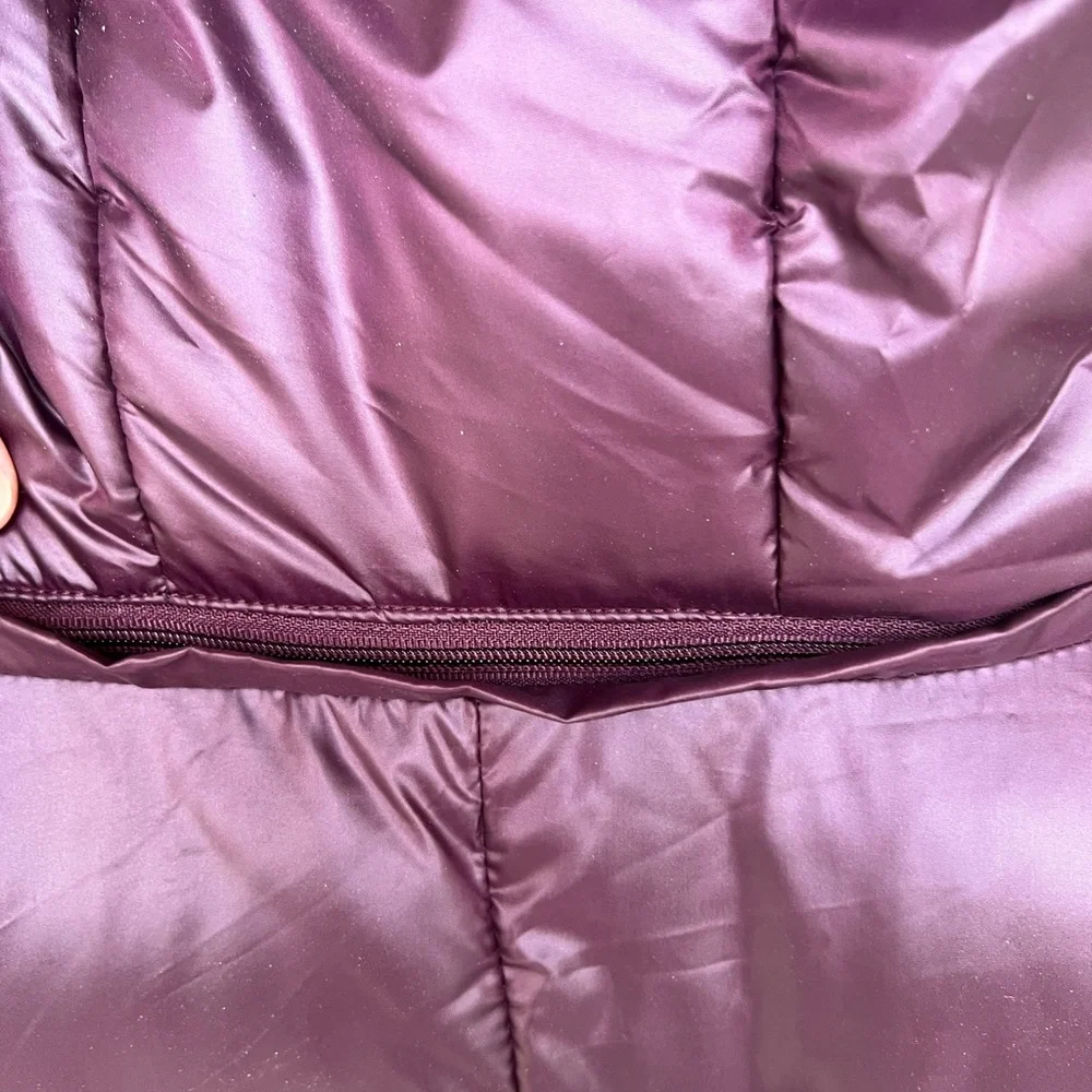 Lauren Ralph Lauren Plum Quilted Puffer Jacket Faux Fur Hood M - Picture 3 of 9